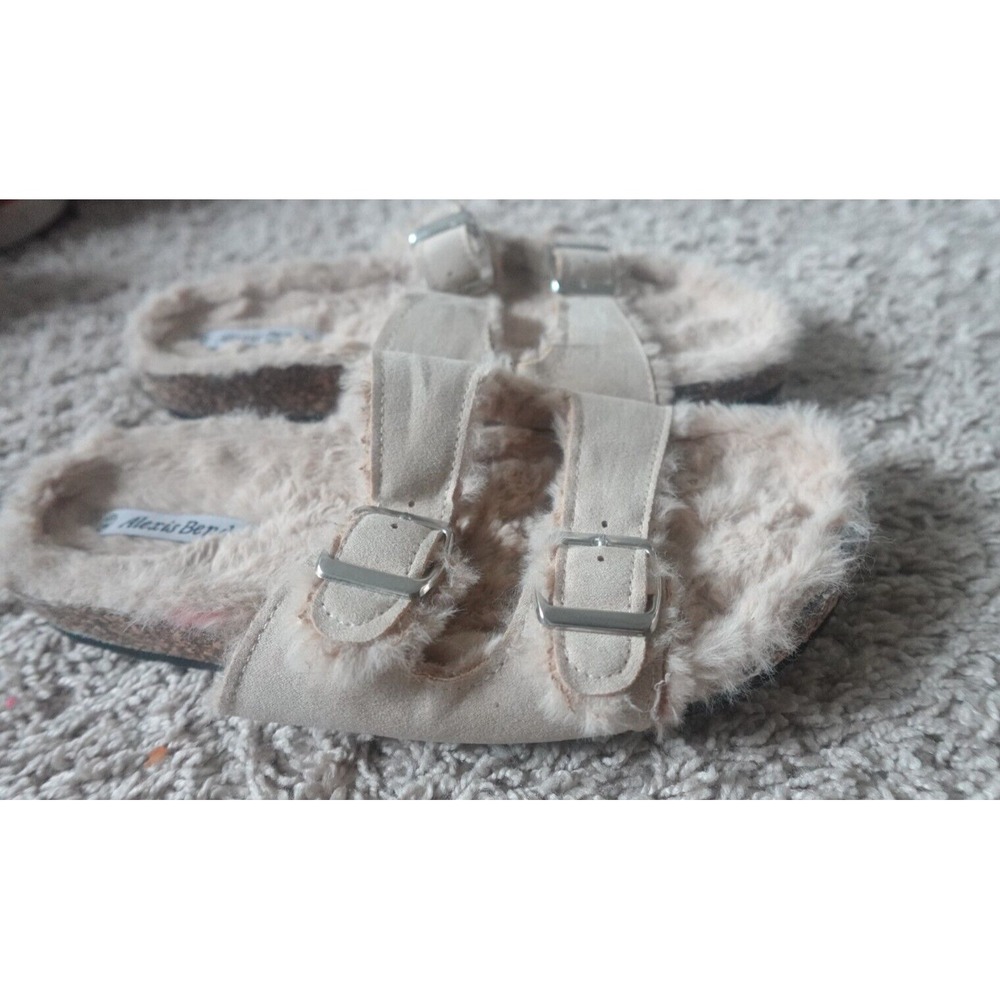 ALEXIS BENDEL Women's Sandals Boho Fuzzy‎ Soft Faux Fur Lines Cream Size 8.5